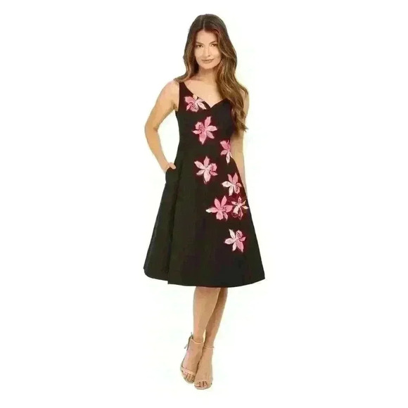NWOT Kate Spade new without tag Black Tiger Lily Applique Fit & Flare Dress sz 4 - Picture 3 of 15